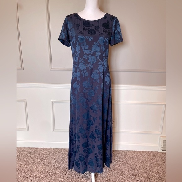 Laura Ashley Dresses & Skirts - Vintage Laura Ashley long dress 8 jacquard acetate floral navy sheen tea 90s Y2K